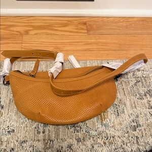 Able Tan Perforated Crossbody Bag